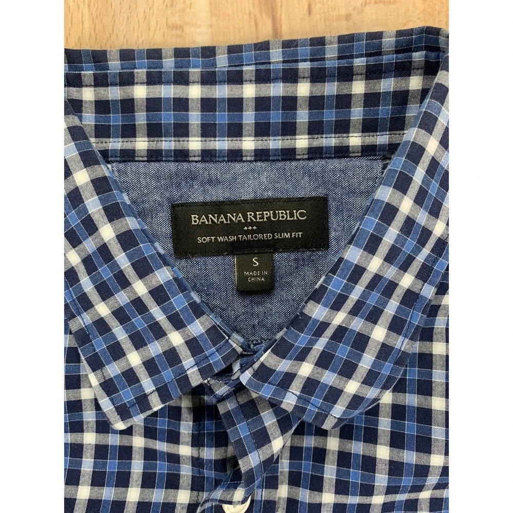 Banana Republic Mens Small Soft Wash Blue‎ Plaid Long Sleeve Button Down Shirt